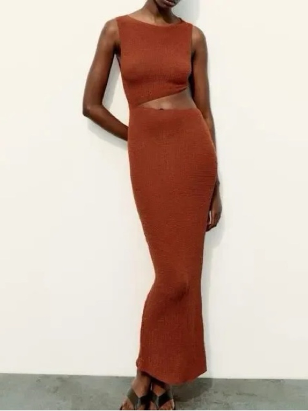 Zara Rust Cutout Knit Maxi Dress
